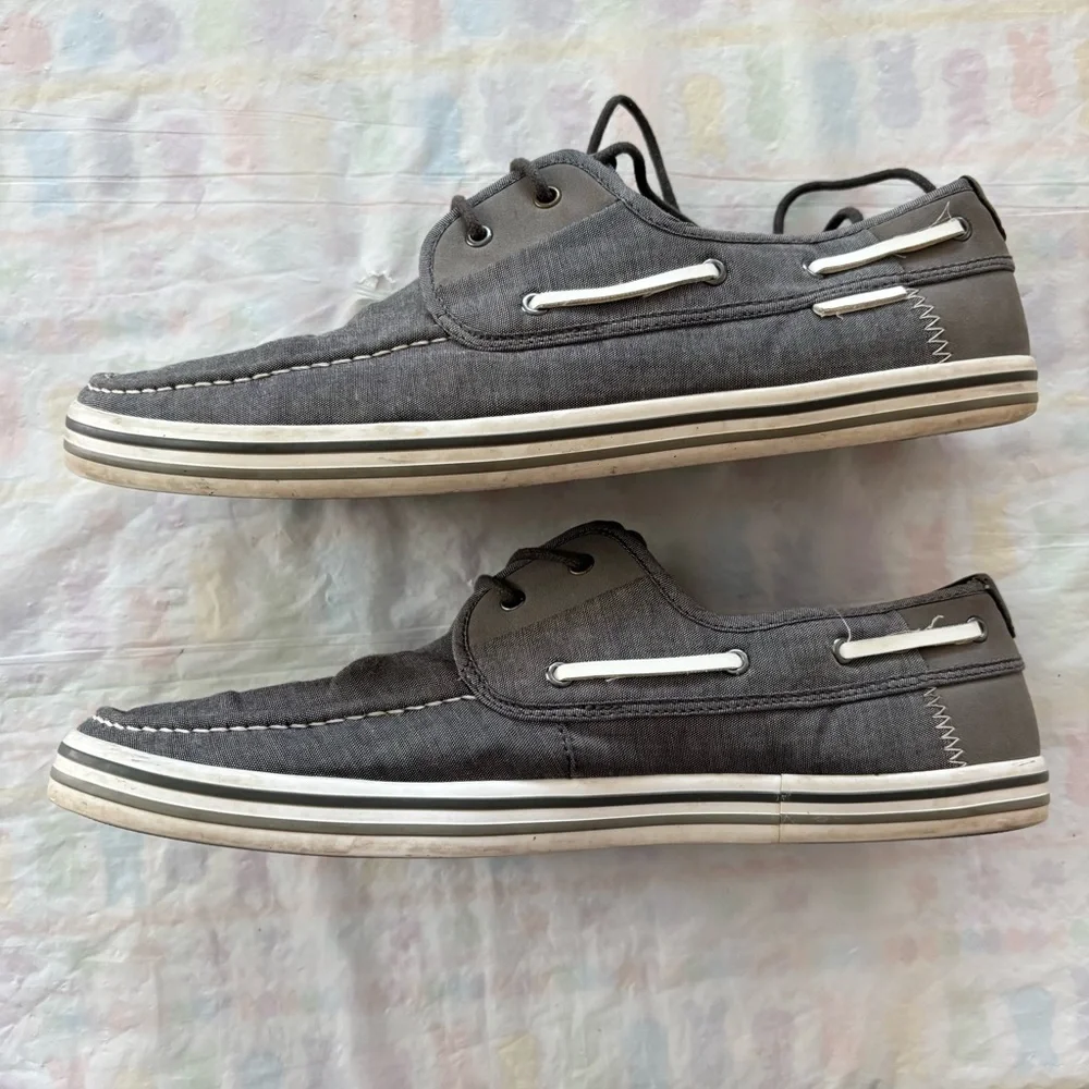 Aldo Boat Shoes Gray Canvas Loafers Sneakers Lace up SZ 10 Worn 1X